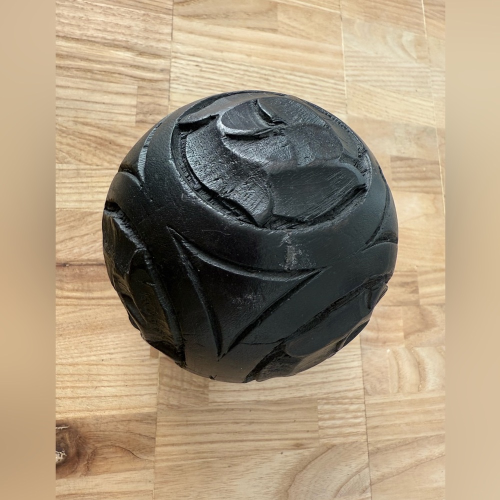 Hand carved artisan dark wooden decorative meditation orb